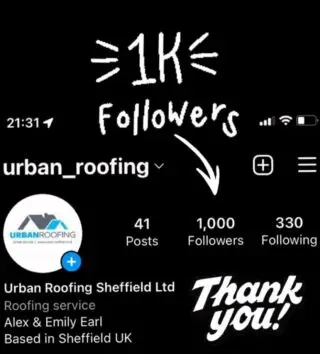 Wow! 1K! 🤯 
Thank you so much for following and supporting us! 

#smallbusiness #husbandandwife #team #together #work #working #1k #followers #business #roof #urban